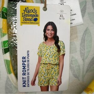 Alex's Lemonade Stand Floral Lemon Knit Romper with Pockets